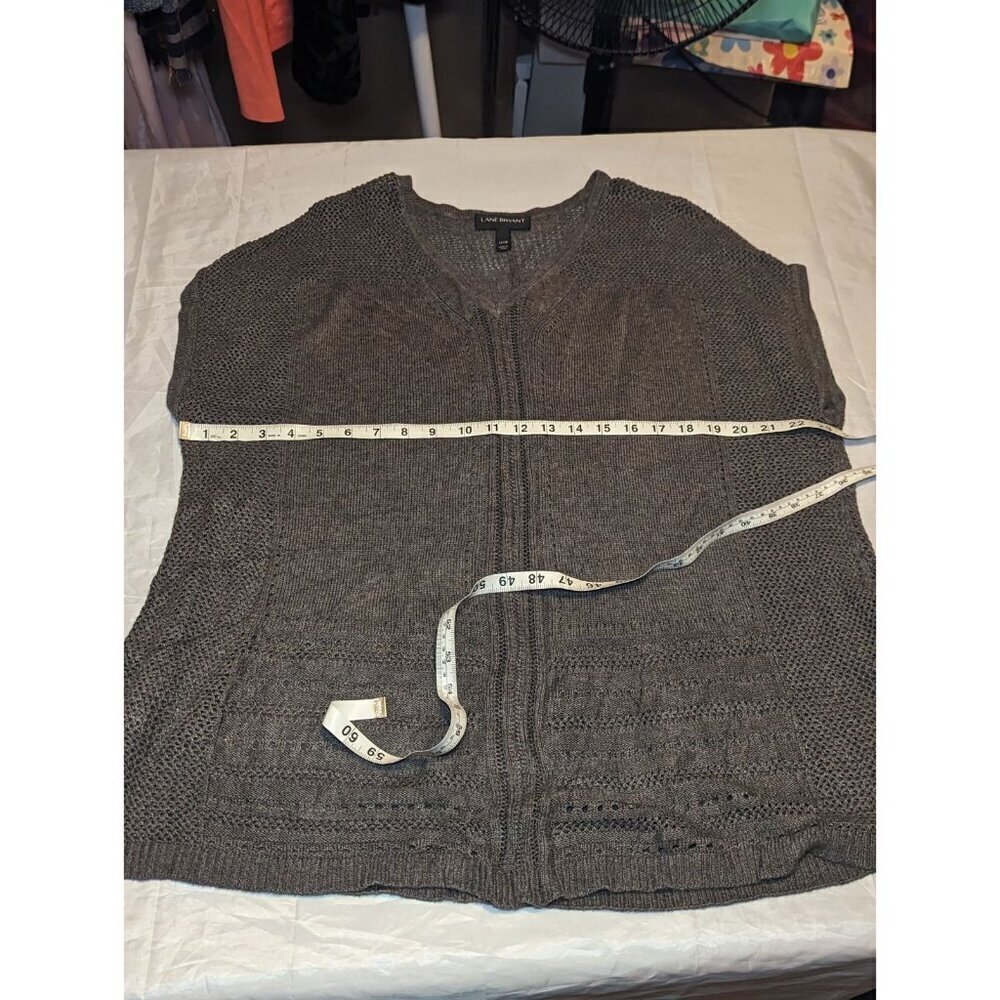 Lane Bryant Gray Sleeveless Sweater Open Knit Crochet Trim Size 14-16 - Picture 9 of 14